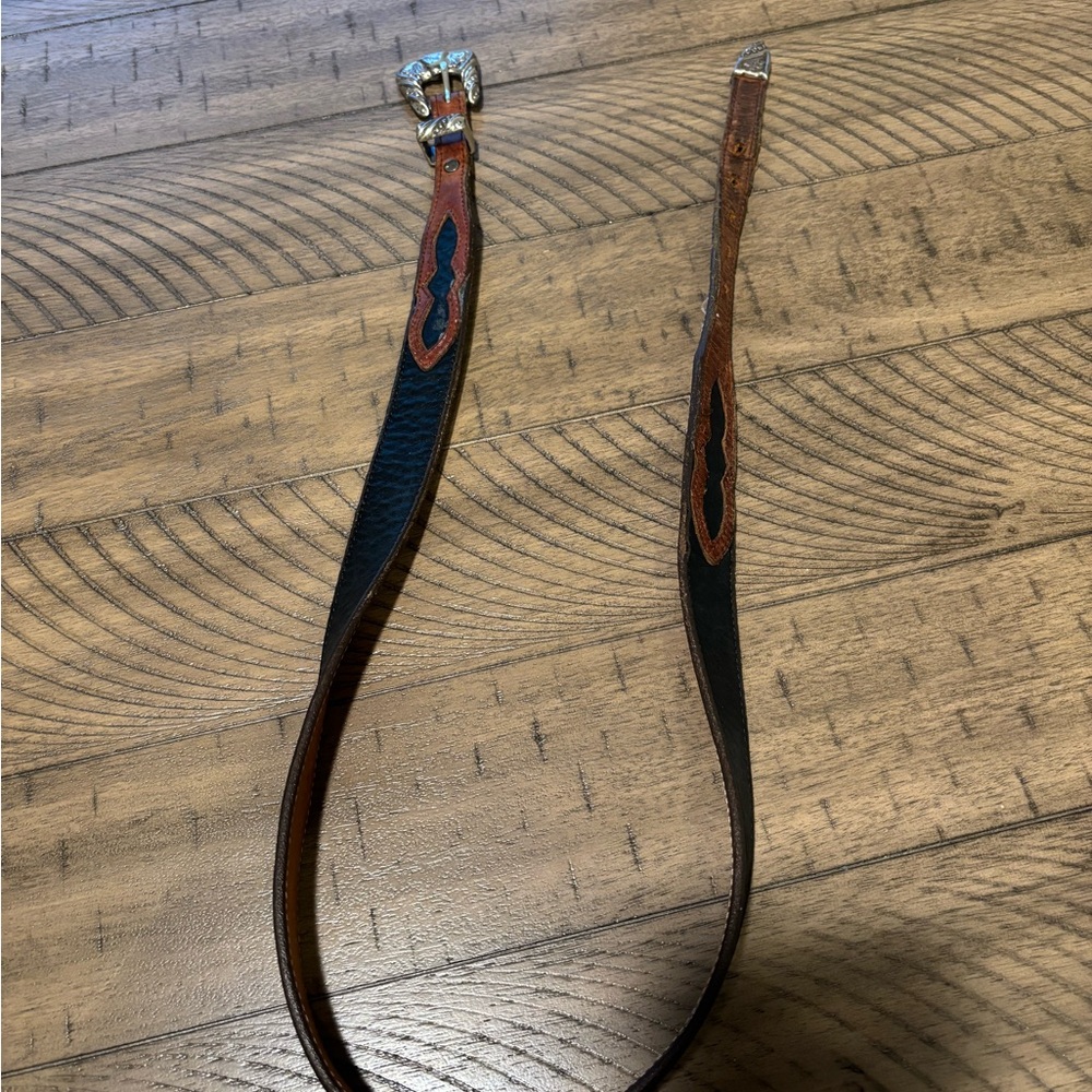 Nocona Brown and Black Leather Belt with Silver Buckle Size 38